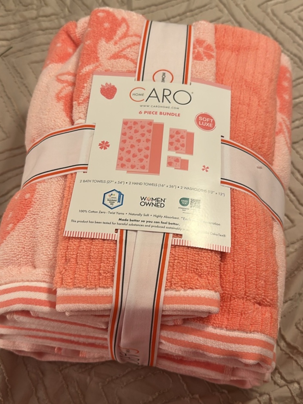 Caro Soft Luxe 6-Piece Coral Bath Towel Set